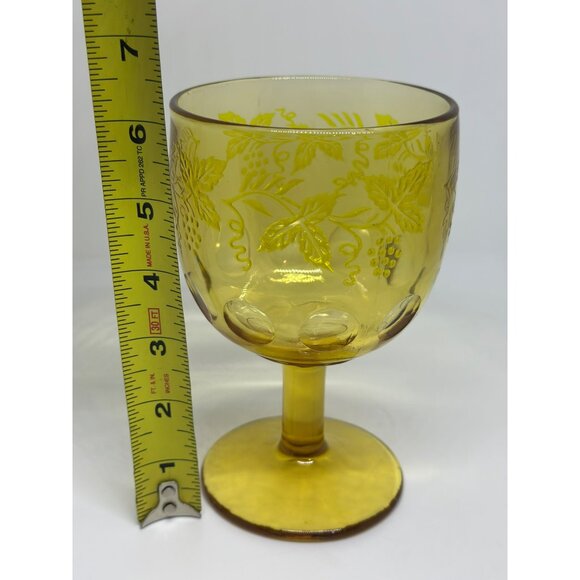 VTG Bartlett Collins Goblet Amber Thumbprint Grapes Etched Single Glass Yellow - Picture 7 of 8